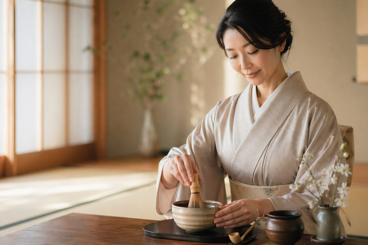 ゆっくり味わうお抹茶の時間を表現したイメージ