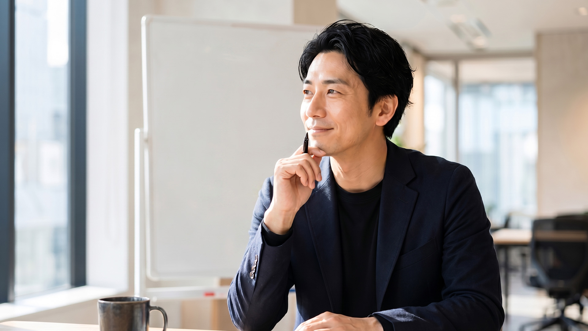 真壁恒一がDX設計について思索しているイメージ